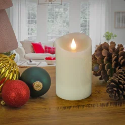 Hot 3 in. by 5 in. HGTV Home Collection Flameless Heritage Pillar Candle, Ivory Decorative Accents