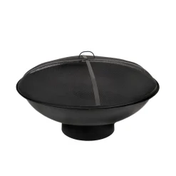 Discount 32 in. Cast Iron Outdoor Fire Pit Bowl with Black Screen Cover Firepits