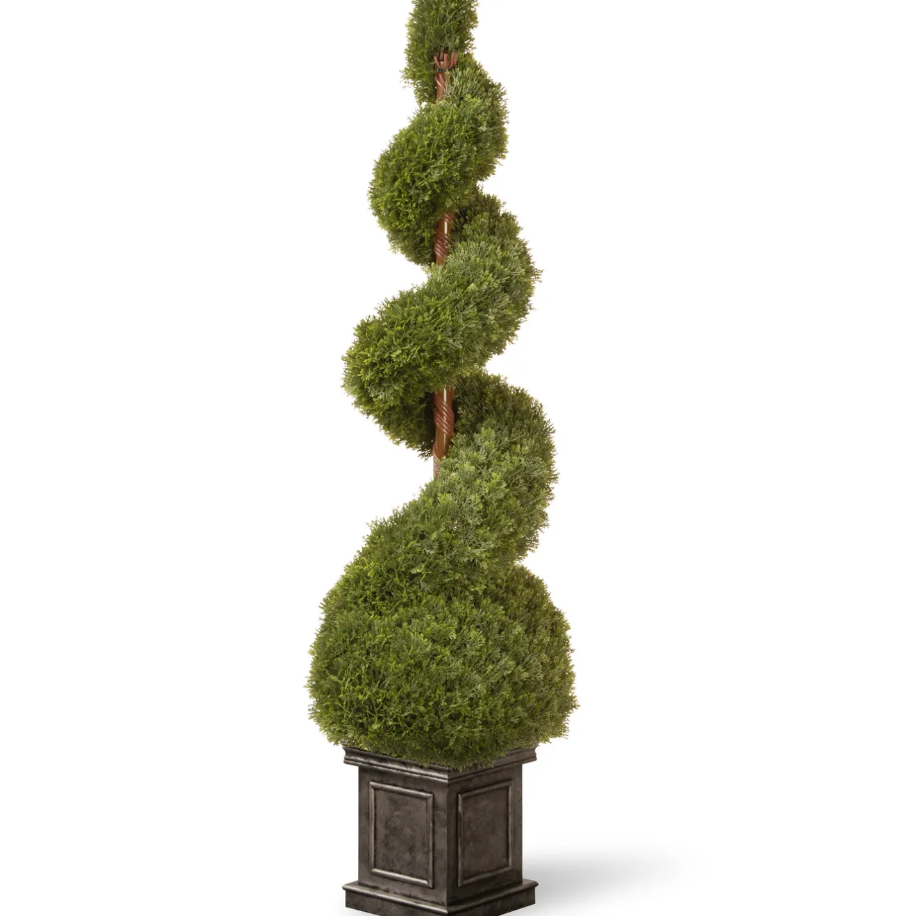 Discount 48 in. Cedar Spiral Topiary Tree with Ball in a Black Square Pot Topiaries & Shrubs