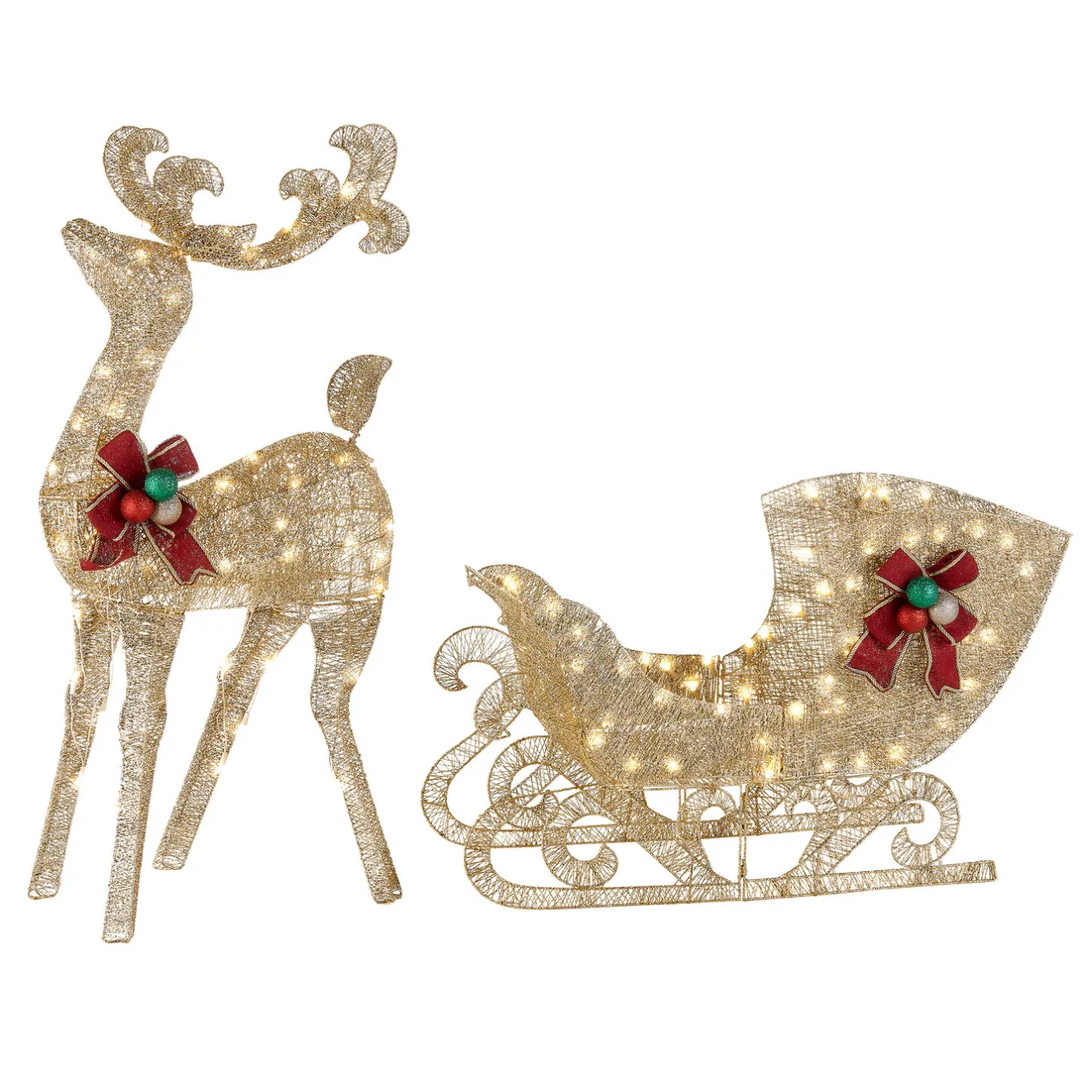 Online 48 in. Champagne Reindeer Pulling 38 in. Sleigh Yard Decorations