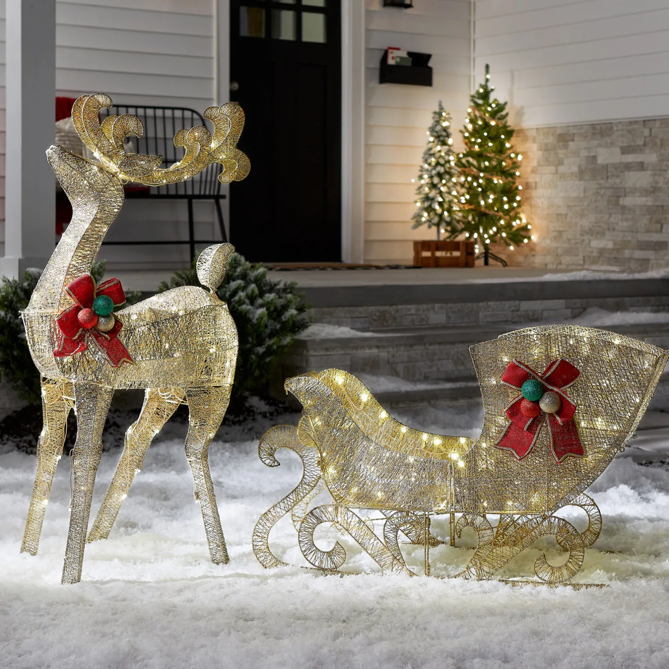 Online 48 in. Champagne Reindeer Pulling 38 in. Sleigh Yard Decorations