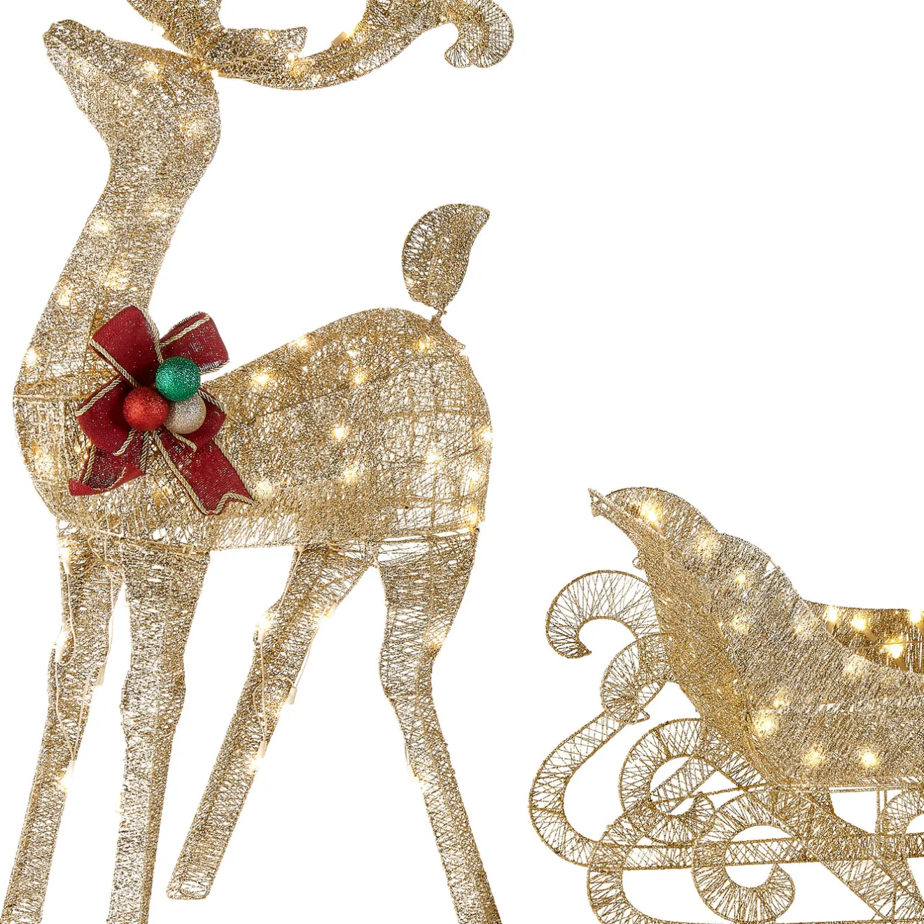 Online 48 in. Champagne Reindeer Pulling 38 in. Sleigh Yard Decorations