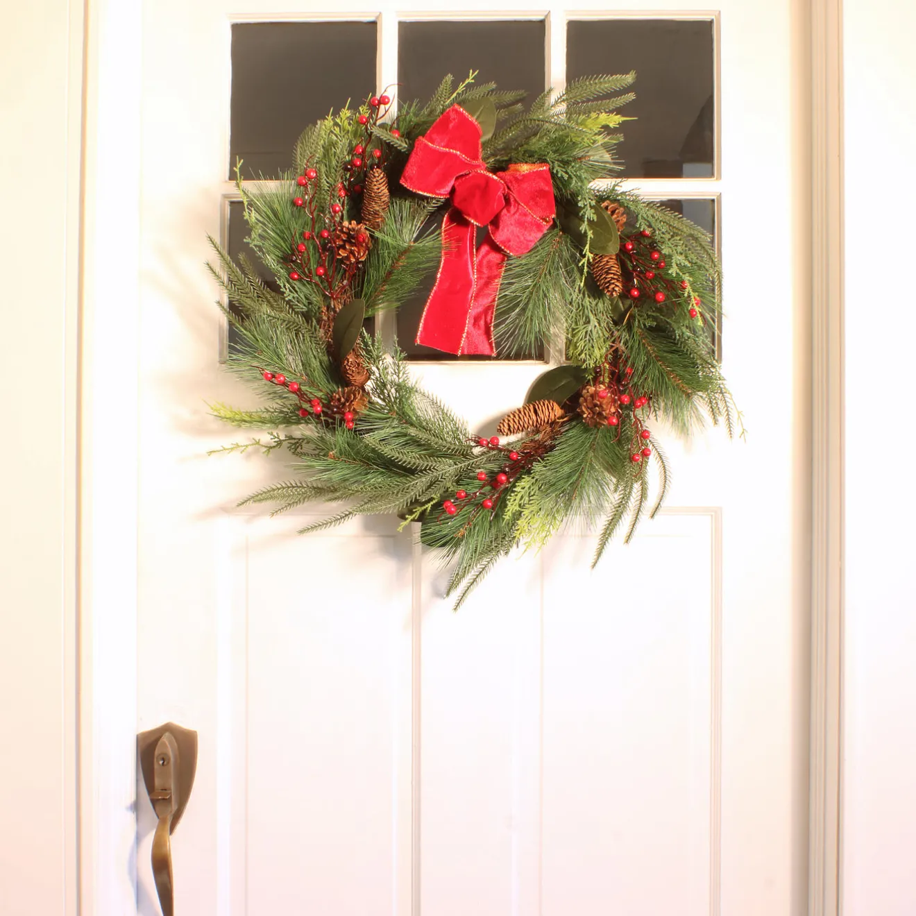 New 26 in. Christmas Mixed Pine Wreath with Red Bow Unlit Christmas Wreaths|25-36 Inch Christmas Wreaths