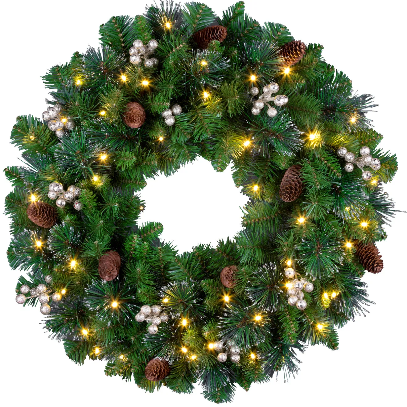 Clearance 24 in. Crestwood Gold Spruce Wreath with Clear Lights 21-24 Inch Christmas Wreaths