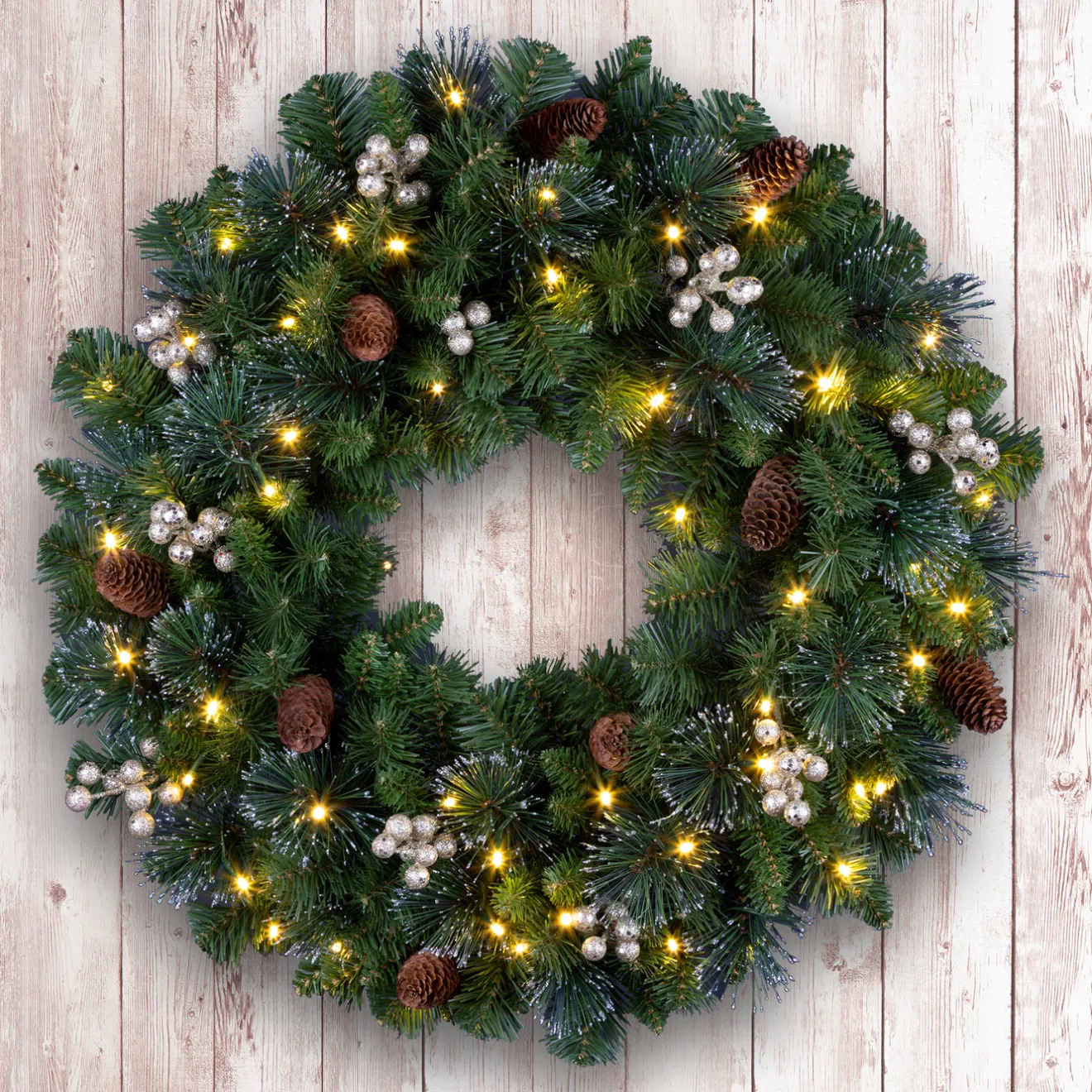 Clearance 24 in. Crestwood Gold Spruce Wreath with Clear Lights 21-24 Inch Christmas Wreaths