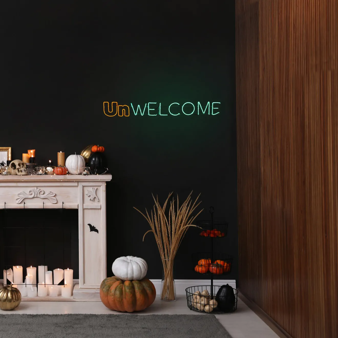 New 50 in. 2D Neon UnWELCOME Sign with Orange & Green LED Lights Sign Decorations