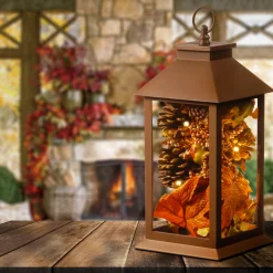 12 in. Decorative Fall Lantern with LED Lights Fall Decorations