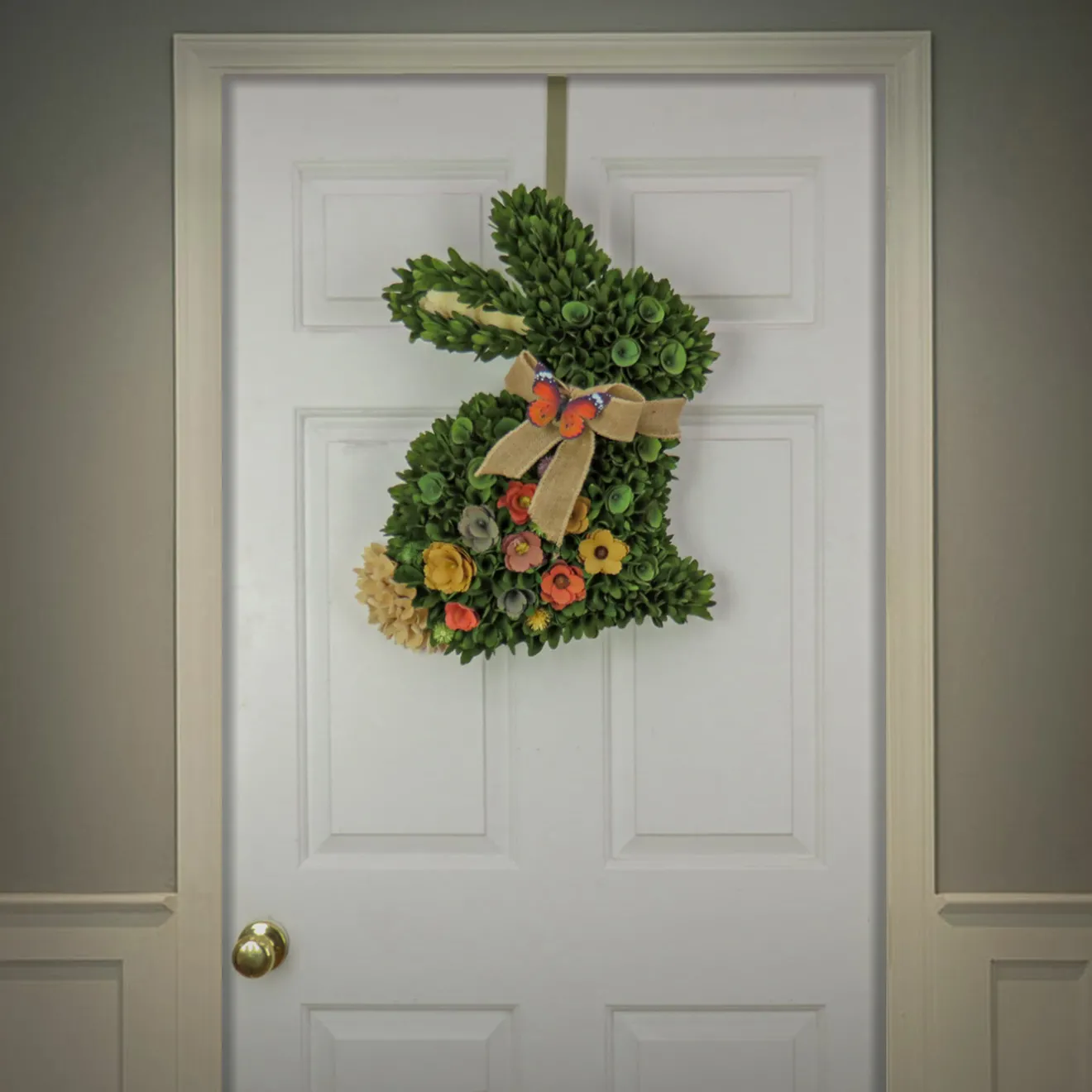 Best 22 in. Easter Bunny Hanging Silhouette Decorated with Colorful Flower Blooms Wreaths