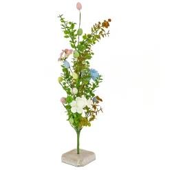 Hot 24 in. Easter Decorative Tree Decorated with Pastel Eggs and Flower Blooms, and Wooden Block Base Table Decorations