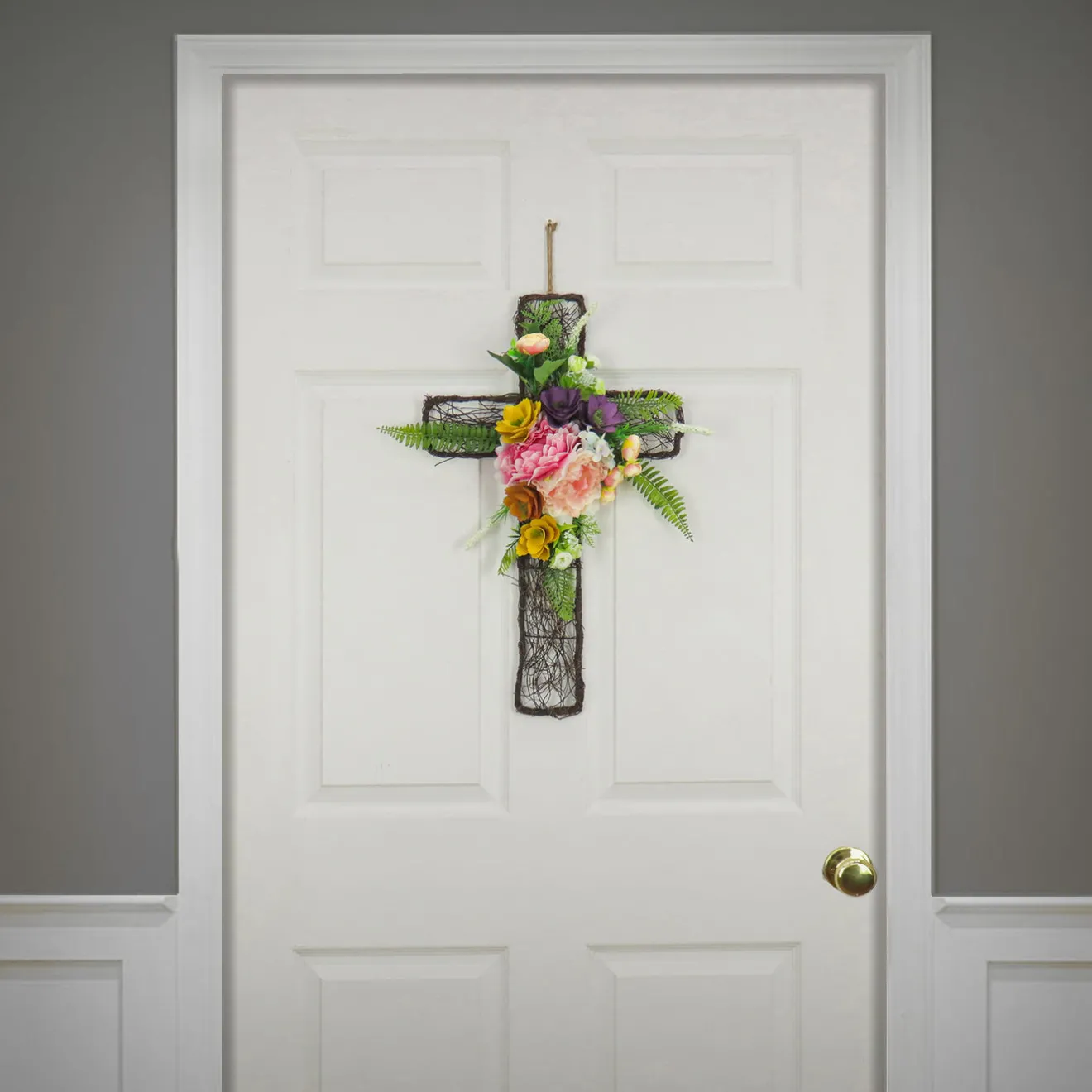 Hot 23 in. Easter Floral Cross Decoration Wreaths