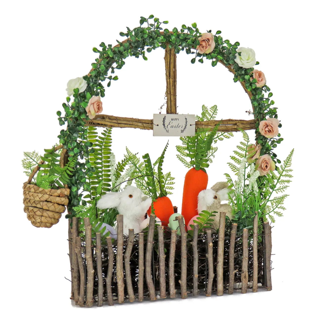 Clearance 19 in. Easter Window Garden Pane Decoration Decorated with Bunnies, Carrots, Flower Blooms Table Decorations