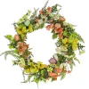 Online 22 in. Easter Wreath Decorated with Colorful Pastel Eggs, Pink and Yellow Flowers, Ferns, Leafy Greens Wreaths