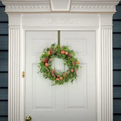 New 22 in. Easter Wreath Decorated with Pink Pastel Eggs, Pink Flowers, Leafy Greens Wreaths