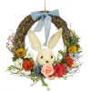 Best 16 in. Easter Wreath Decorated with Multicolor Flower Blooms, Leafy Greens, Bunny Head Wreaths