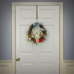 Best 16 in. Easter Wreath Decorated with Multicolor Flower Blooms, Leafy Greens, Bunny Head Wreaths