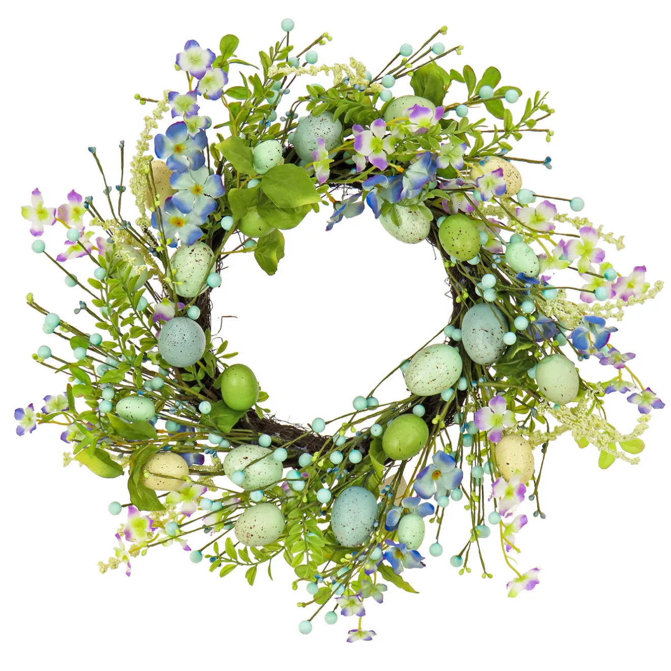 Online 20 in. Easter Wreath Decorated with Blue Flower Blooms, Pastel Eggs Wreaths