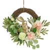 Clearance 18 in. Easter Wreath Decorated with Pastel Flower Blooms, Bunny, Leafy Greens Wreaths