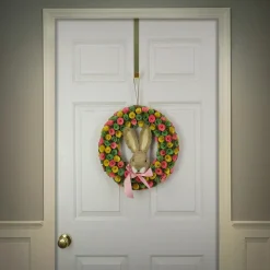 Outlet 16 in. Easter Wreath Decorated with Colorful Flower Blooms, Bunny Head Wreaths