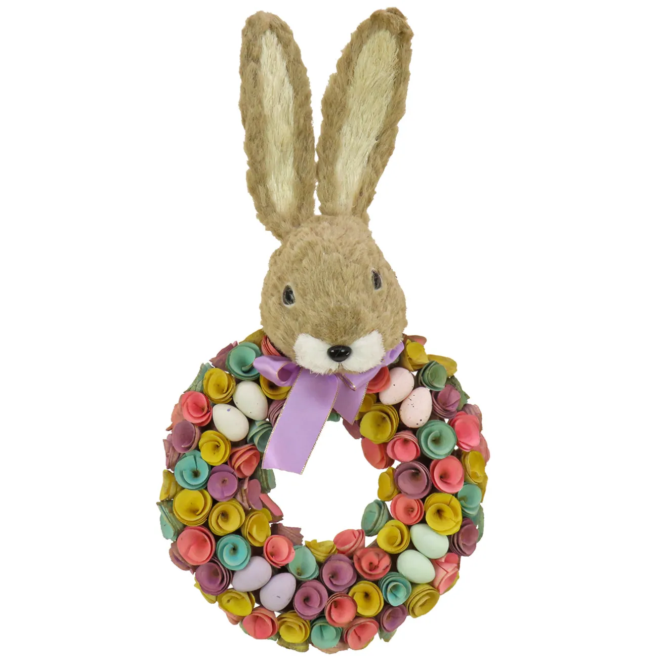 Hot 24 in. Easter Wreath Decorated with Colorful Flower Blooms, Pastel Eggs, Bunny Head Wreaths