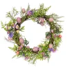 Discount 22 in. Easter Wreath Decorated with Pink Pastel Eggs, Purple Flowers, Ferns, Leafy Greens Wreaths