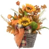 Hot 16 in. Fall Flowers in Wicker Basket, Decorated with Pumpkins, Gourds, Sunflower Blooms, Burlap Bows, Maple Leaves Fall Decorations