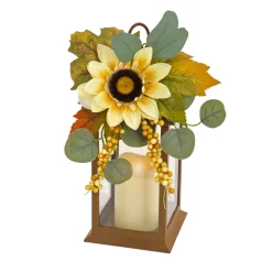 Sale 13 in. Fall Lantern with Sunflower, Maple Leaves, Eucalyptus, Berry Fall Decorations