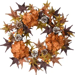 Clearance 24 in. Fall Wreath with Hydrangeas, Maple Leaves, Pinecones, Berry Clusters Wreaths