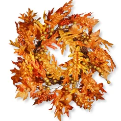 New 24 in. Fall Wreath with Maple Leaves, Berry Clusters Wreaths