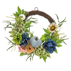 Best 22 in. Fall Wreath with Mixed Leaves, Hydrangea, Peony and Pumpkin Wreaths