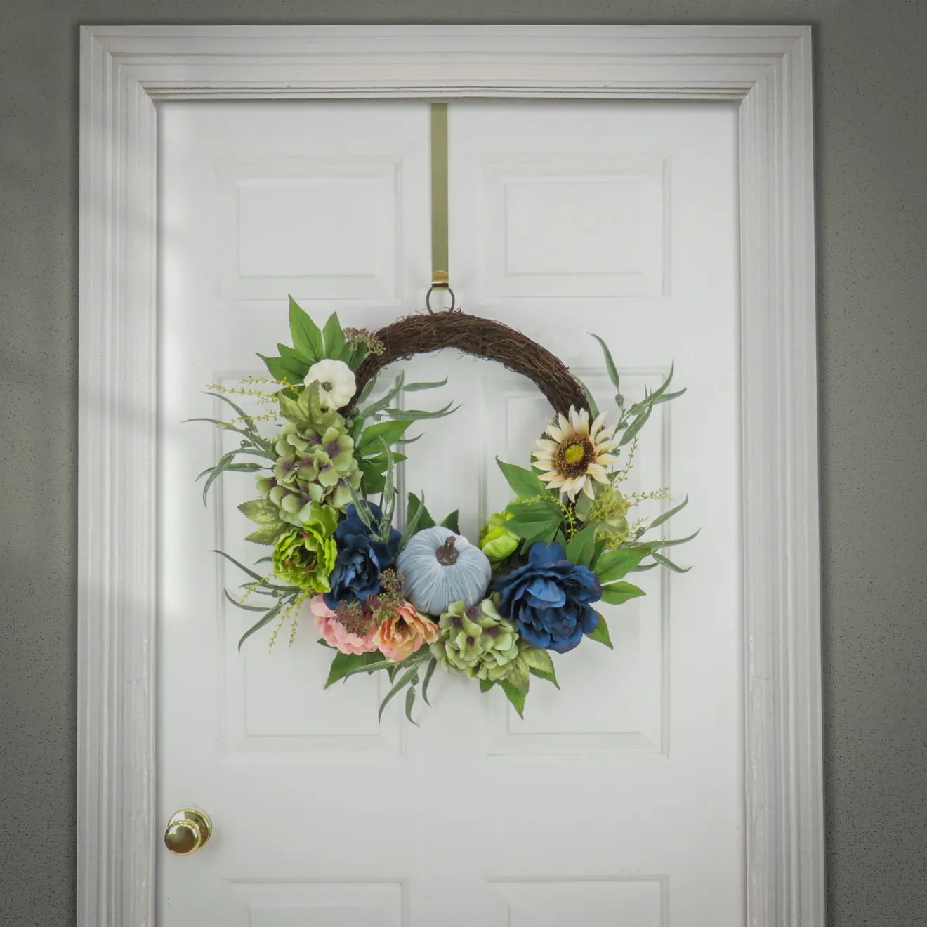 Best 22 in. Fall Wreath with Mixed Leaves, Hydrangea, Peony and Pumpkin Wreaths