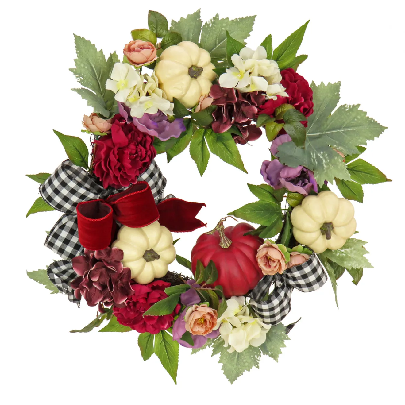 Sale 22 in. Fall Wreath with Peony, Pumpkin and Bow Wreaths