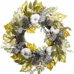 30 in. Fall Wreath with Pine Cones, Berry Clusters, Gourds, Fabric Bows Wreaths