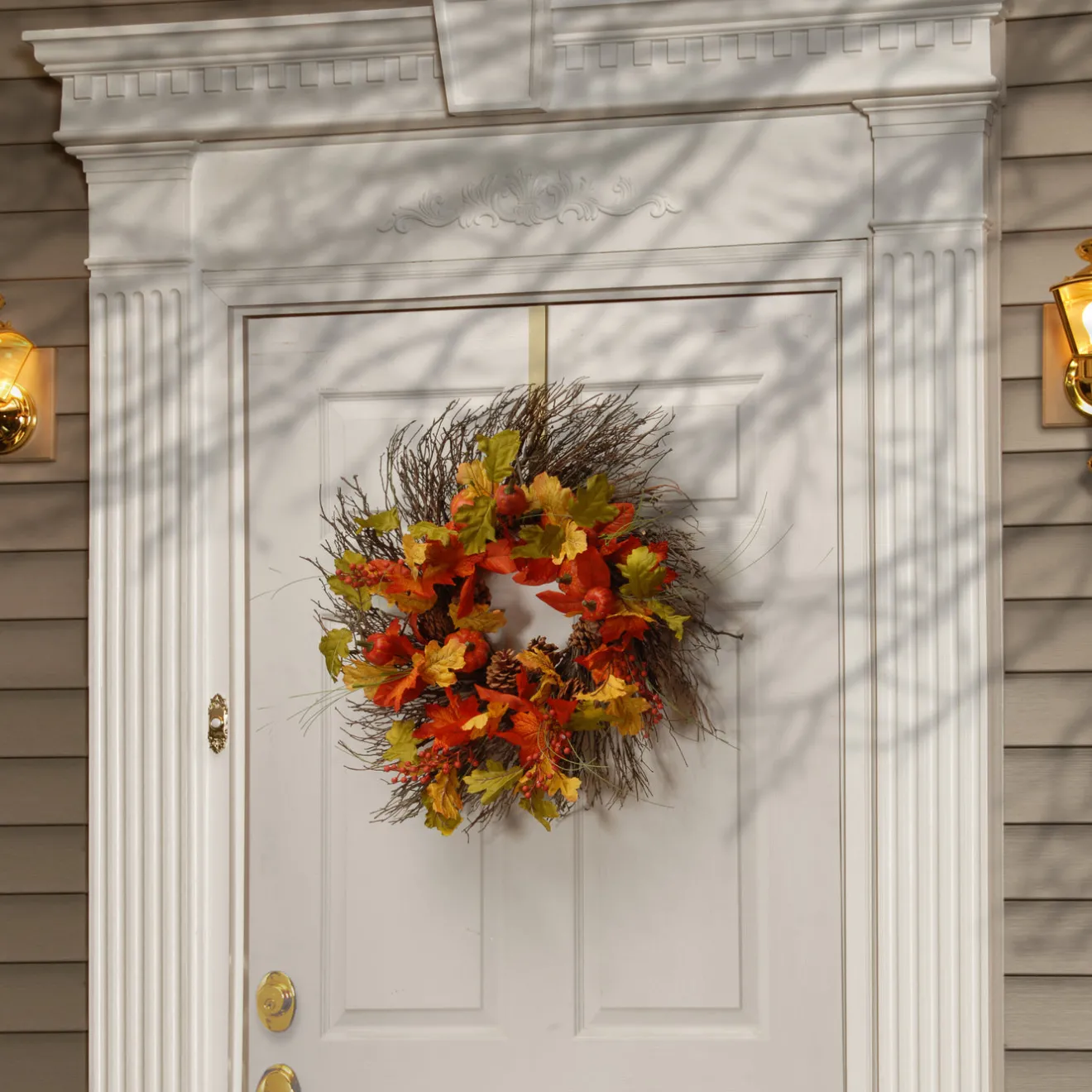 26 in. Fall Wreath with Pumpkins, Pinecones, Berry Clusters, Assorted Leaves Wreaths