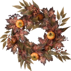 New 24 in. Fall Wreath with Pumpkins, Berry Clusters, Ivy, Maple Leaves Wreaths