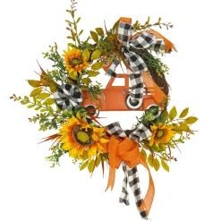Discount 26 in. Fall Wreath with Sunflowers, Twig, Car and Bow Wreaths
