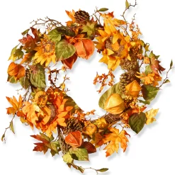 Discount 25 in. Fall Wreath with Sunflowers, Pinecones, Berry Clusters, Maple Leaves Wreaths