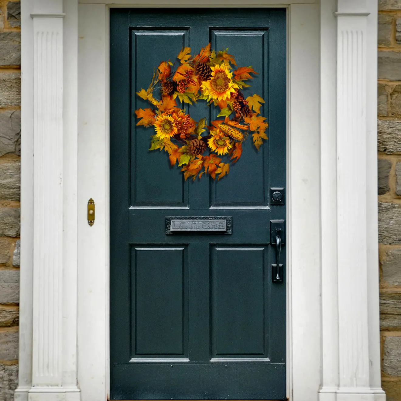 Clearance 24 in. Fall Wreath with Sunflowers, Pinecones, Berry Clusters, Corncobs, Maple Leaves Wreaths