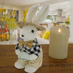 Discount 12 in. Fluffy Bowtie Male Easter Bunny Holding Easter Egg Table Decoration Table Decorations