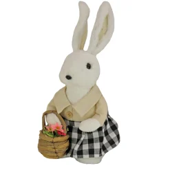 Discount 12 in. Fluffy Female Bunny Holding Flower Basket Table Decoration Table Decorations