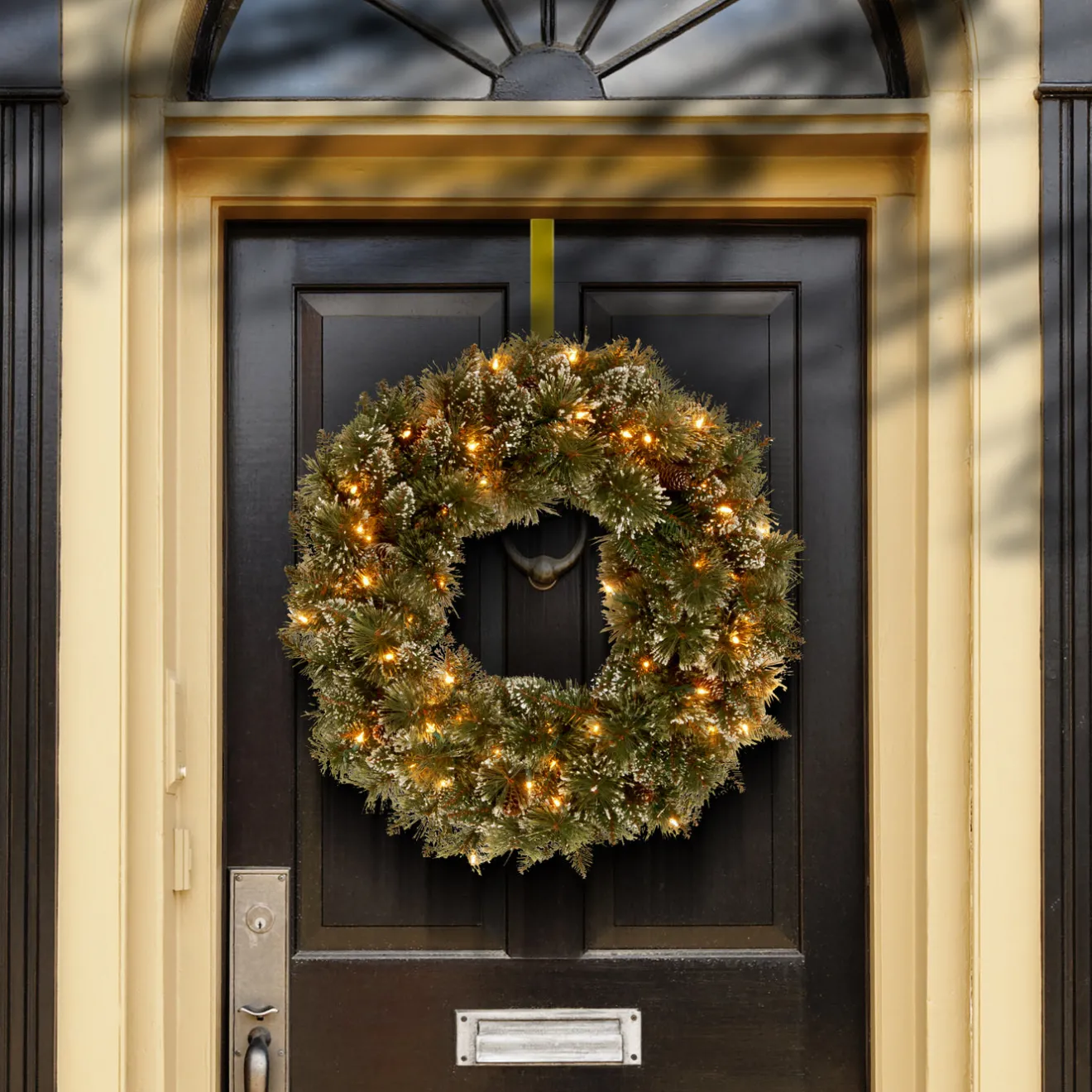 Hot 24 in. Glittery Bristle Pine Wreath with Clear Lights Pre-Lit Christmas Wreaths|21-24 Inch Christmas Wreaths