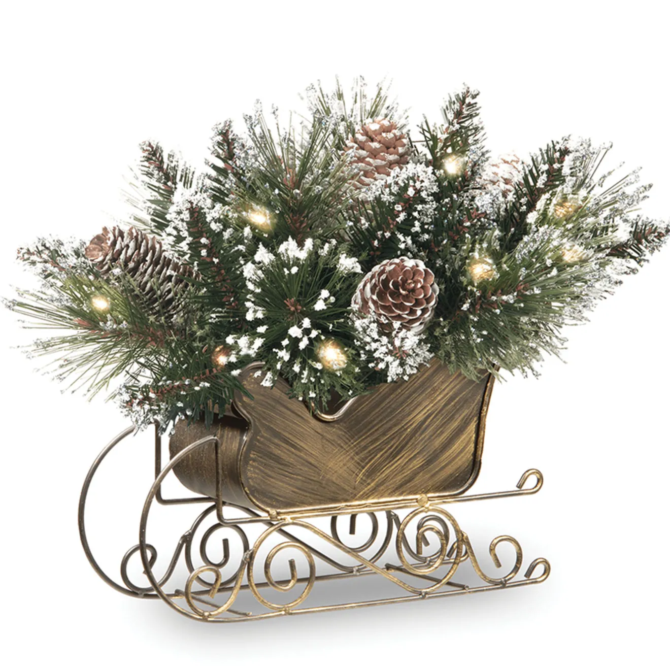 Discount 10 in. Glittery Bristle Pine Sleigh with LED Lights Centerpieces