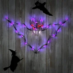 Discount 23 in. Halloween Bat Lighted Sign Decoration with LED Lights Sign Decorations
