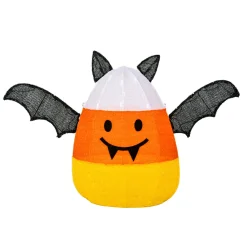Online 27 in. Halloween Candy Corn Bat Outdoor Lawn Decoration with LED Lights Outdoor Decorations