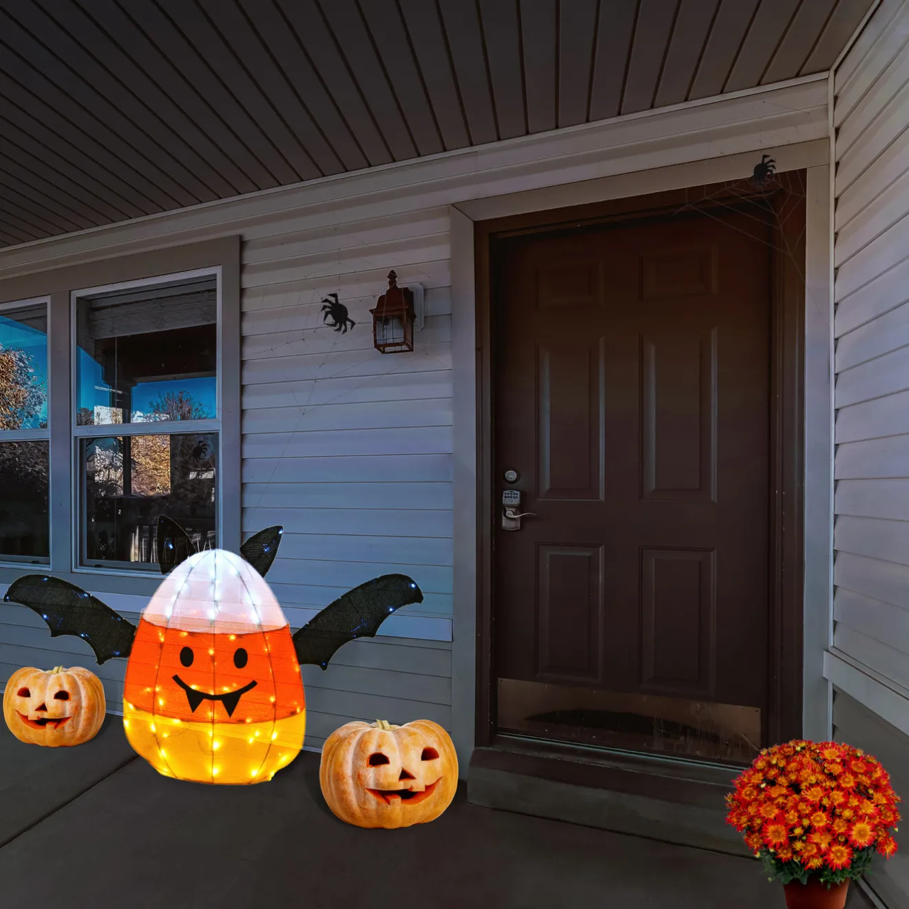Online 27 in. Halloween Candy Corn Bat Outdoor Lawn Decoration with LED Lights Outdoor Decorations