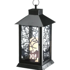 Clearance 16 in. Halloween Carved Images of Bats and Cobwebs Lantern with LED Lights Indoor Decorations