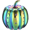 Sale 12 in. Halloween Ceramic Iridescent Purple Pumpkin with Multi Color LED Lights Indoor Decorations