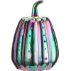Online 14 in. Halloween Ceramic Iridescent Purple Pumpkin with Multi Color Lights Indoor Decorations
