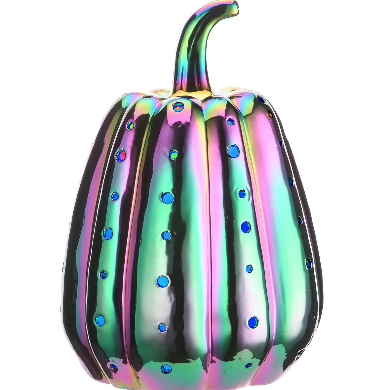 Online 14 in. Halloween Ceramic Iridescent Purple Pumpkin with Multi Color Lights Indoor Decorations