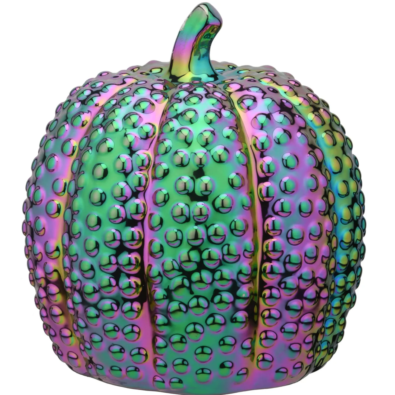 New 10 in. Halloween Ceramic Iridescent Purple Pumpkin Decoration Indoor Decorations