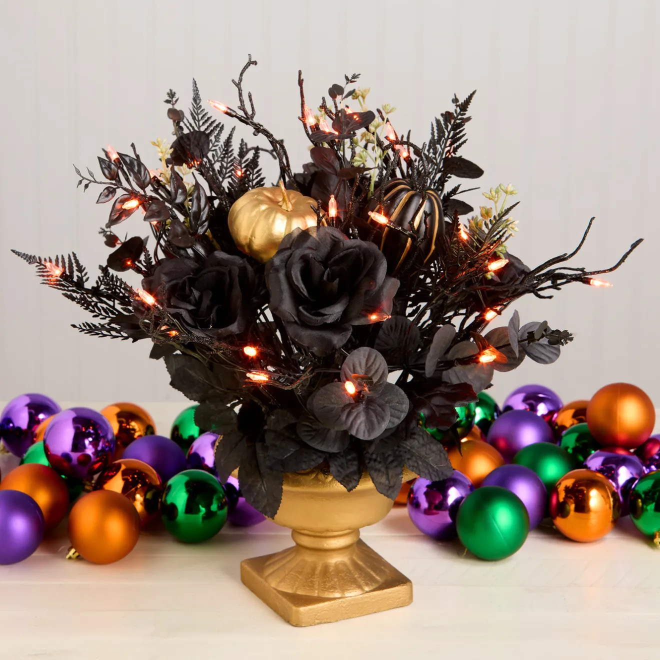 Outlet 16 in. Halloween Chic Eek Black and Gold Centerpiece with LED Lights Indoor Decorations